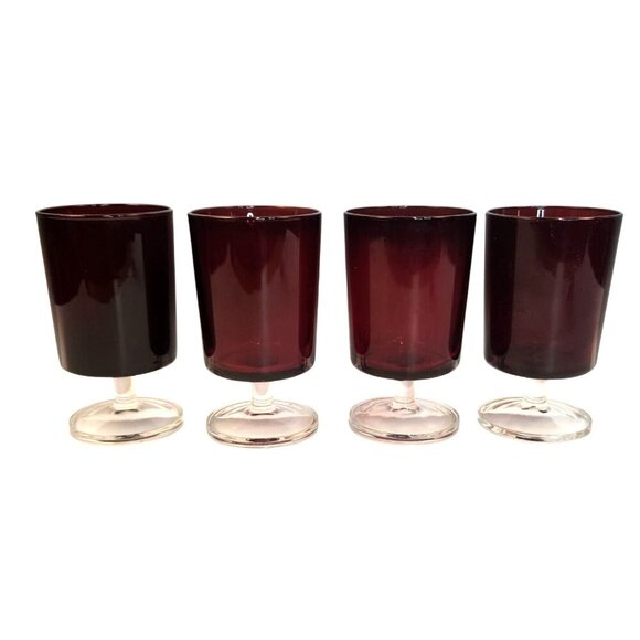 Crystal DArques / Durand Cavalier Ruby Red Wine Glasses Vintage Set Clear Foot 4 - Picture 8 of 9